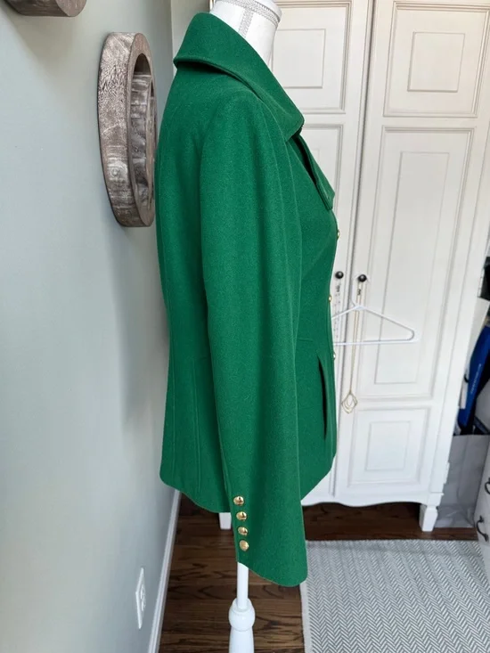 Guess Emerald Green Double-Breasted Pea Coat with Gold Buttons. Size M - Picture 5 of 7